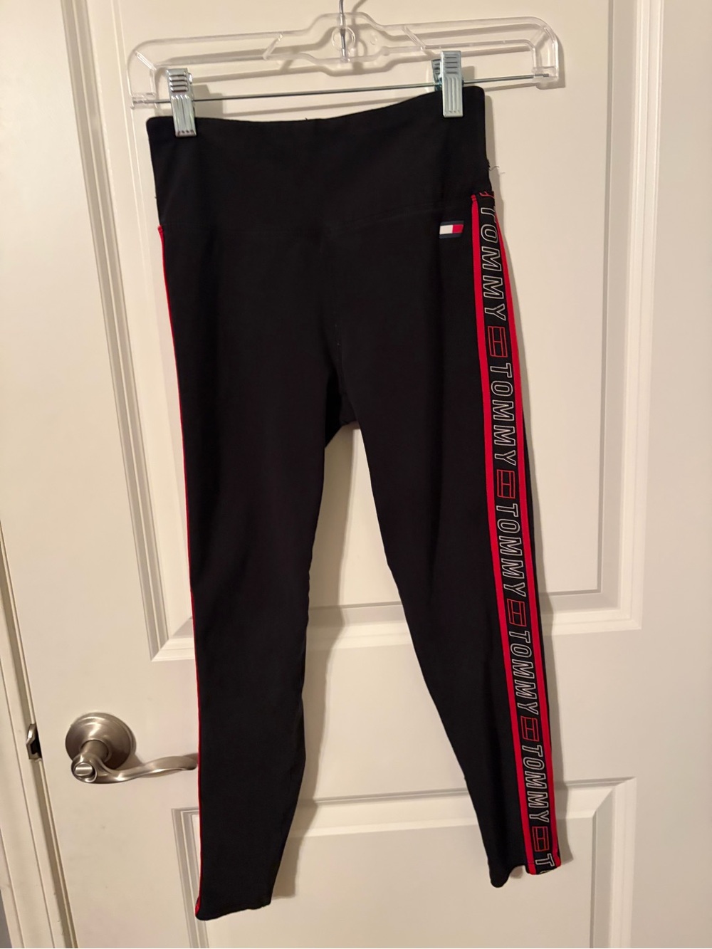 Tommy Hilfiger Black Leggings with Red Logo Side Tape